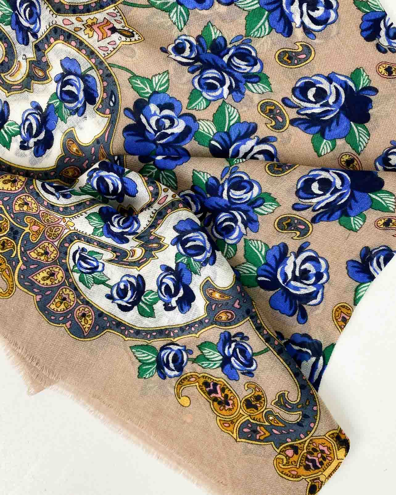 Foulard Beige Fantasia Rose Blu