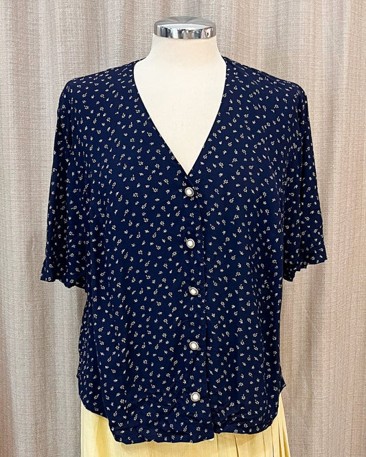 Blusa A Fiori Con Bottoni Gioiello - S