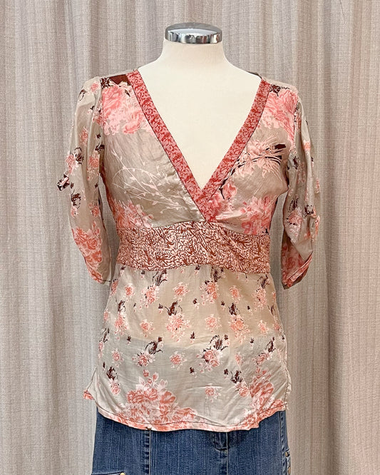 Blusa In Seta Pura A Fiori - S/M