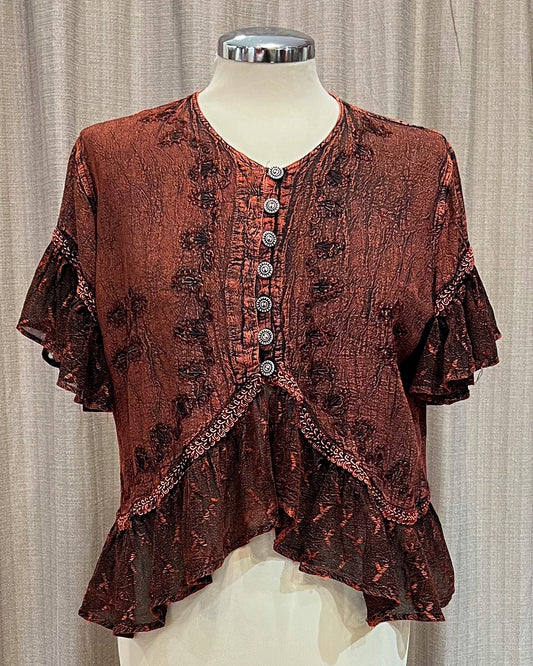 Blusa Vintage Con Ricami e Bottoni Decorativi S