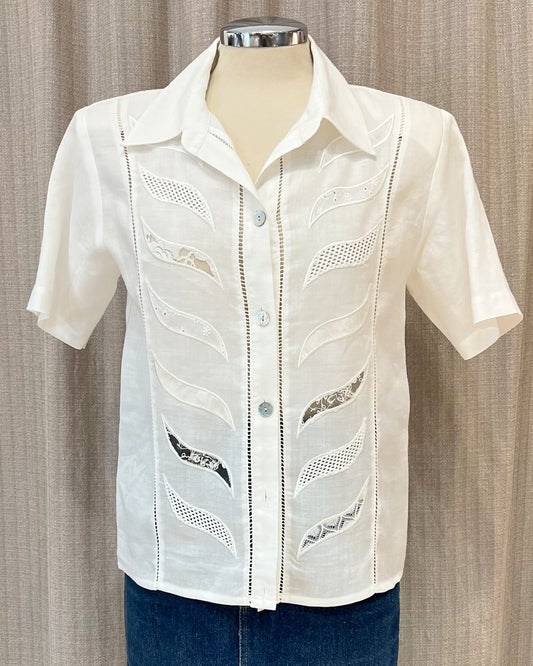 Blusa In Lino Ricamata M