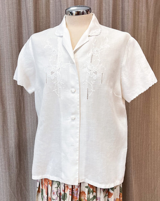 Blusa In Lino Ricamata M